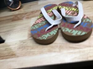 See by Chloe Slippers Women's US 7.5 Brown Essie Logo Printed Slip-On Flip-Flops